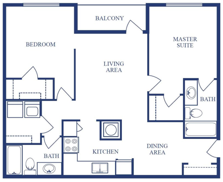 Floor plan for 2 beds, 2 baths, 1069 sqft